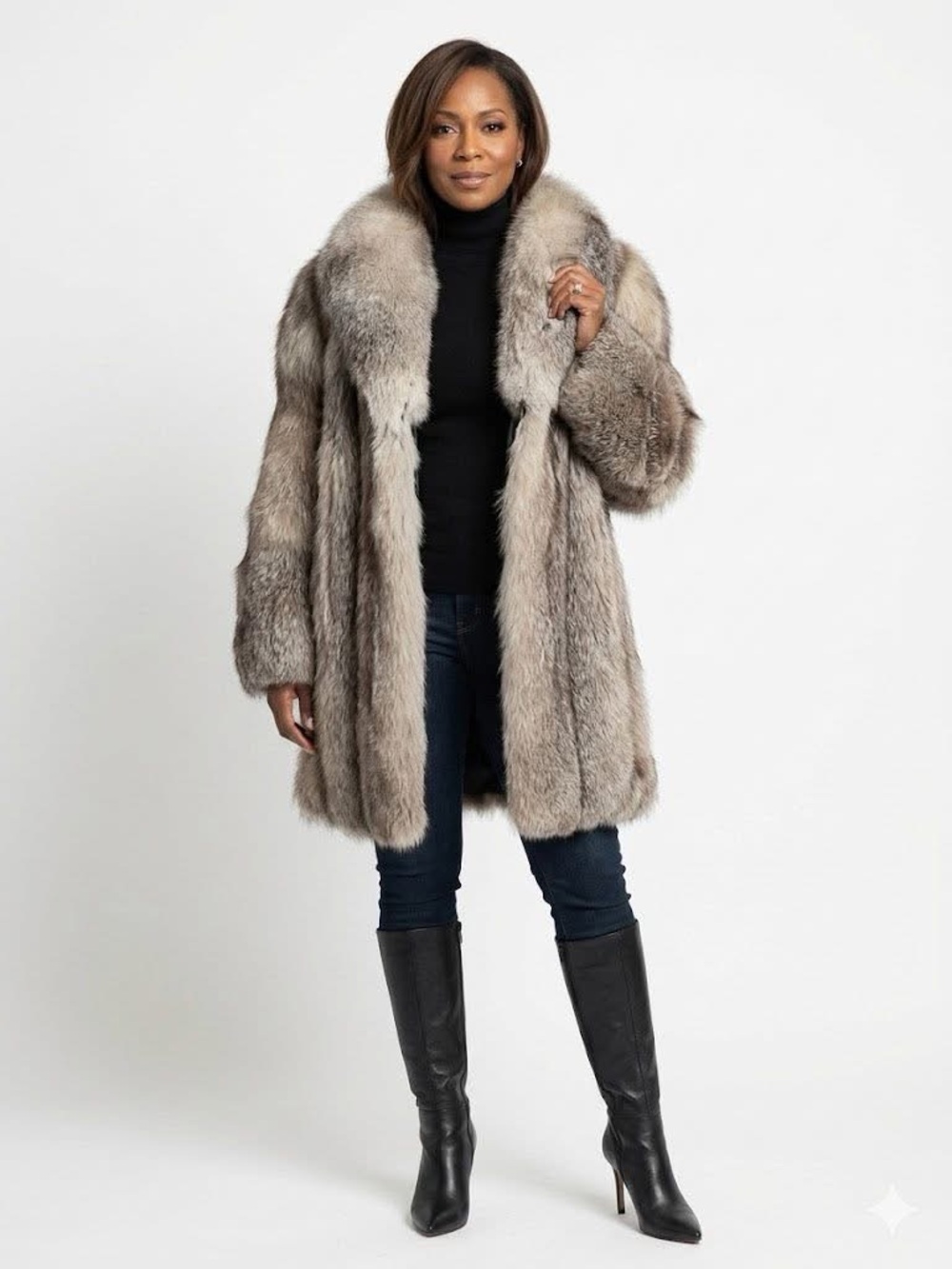 Luxurious Gray Fur Coat - Women's Plush Outerwear